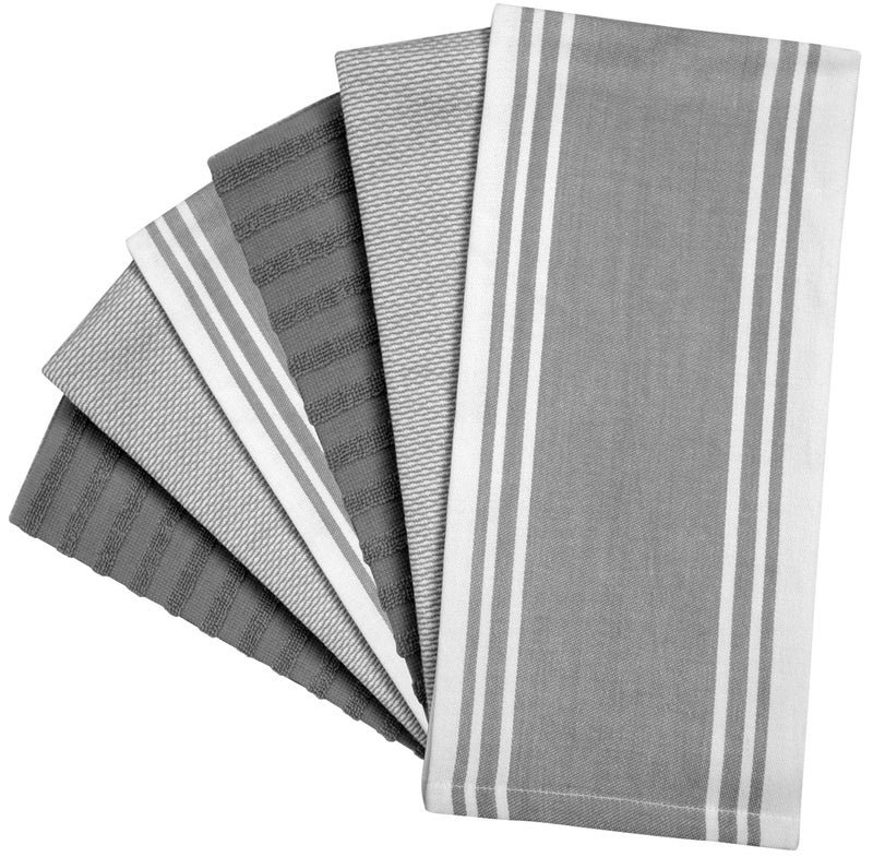 Bumble Towels Premium Kitchen Towels (20â€x 28â€, 6 Pack) | Large Cotton Dish Towels | Flat & Terry Highly Absorbent Kitchen Linen Set with Hanging Loop | Wide Stripe Grey - Image 3